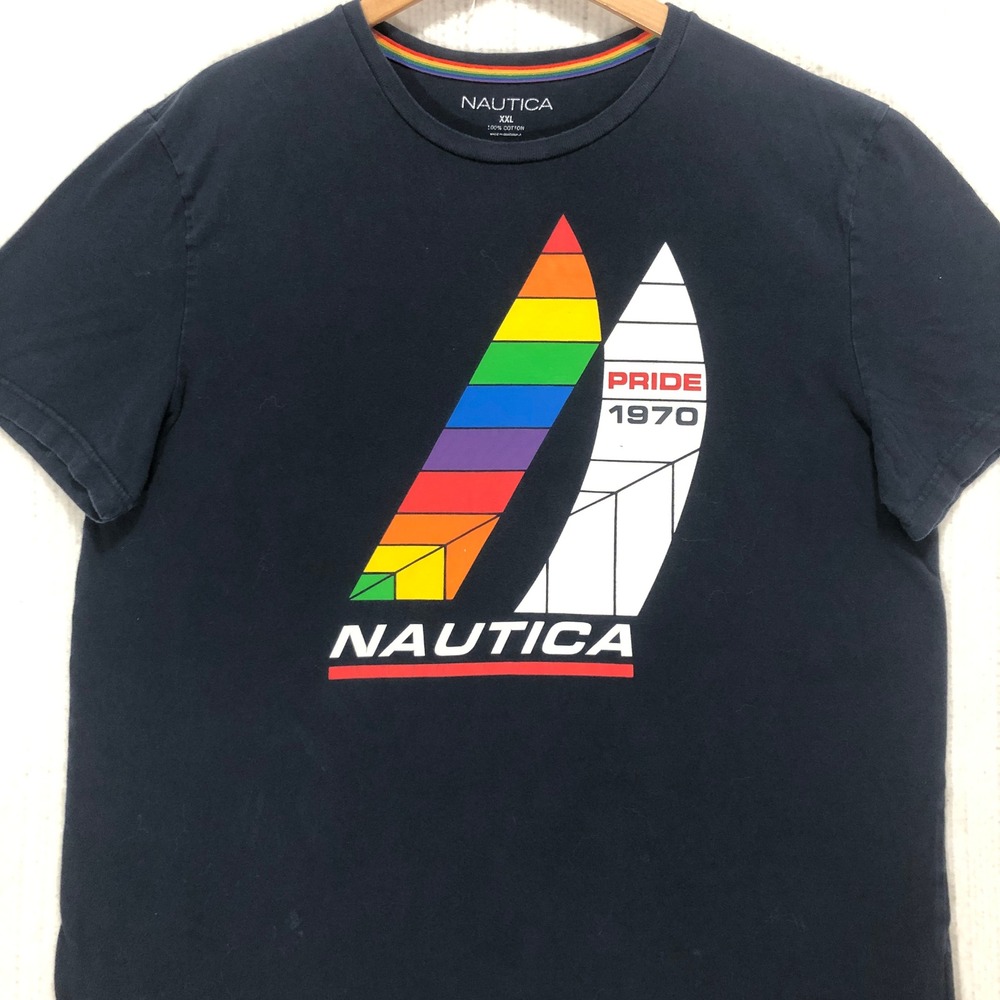 Nautica Pride 1970 Rainbow Sail Graphic T-Shirt Mens‎ XXL Navy Blue Cotton Tee